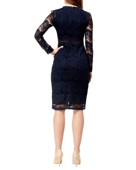 Love By Design Blue Lace Long Sleeve Midi Dress