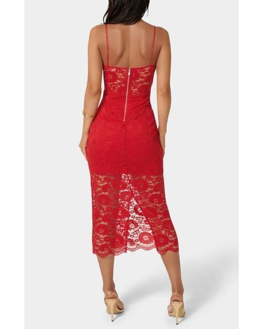 Bebe Red Lace Corset Body-Con Midi Dress