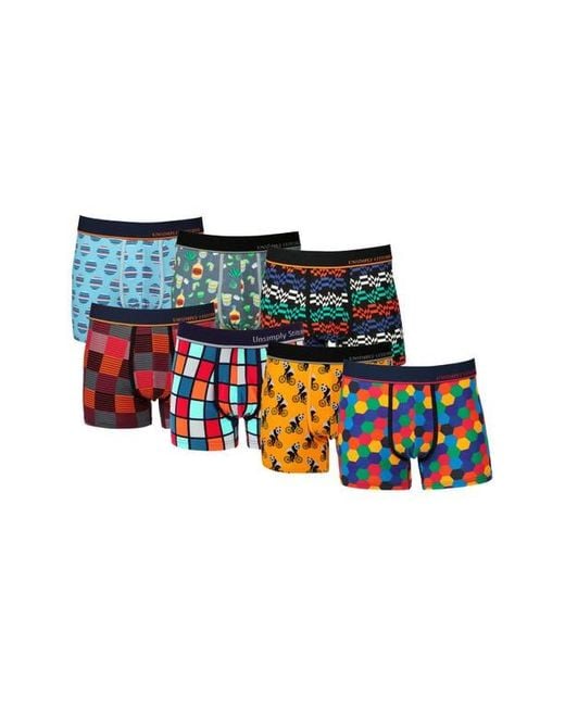Unsimply Stitched Black 7-Pack Assorted Stretch Cotton Trunks for men