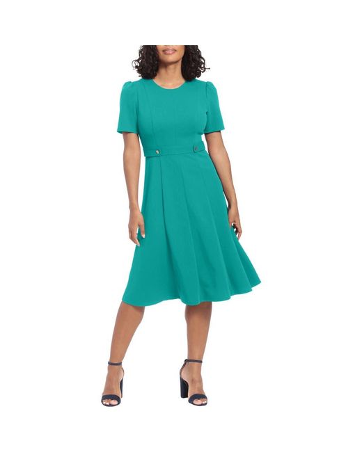 London Times Green Side Tab Fit & Flare Dress