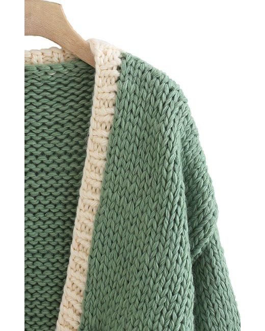 Saachi Green Two-tone Knit Oversize Cardigan