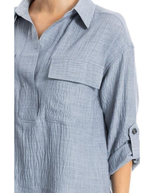 Max Studio Blue Collared Textured Shirt