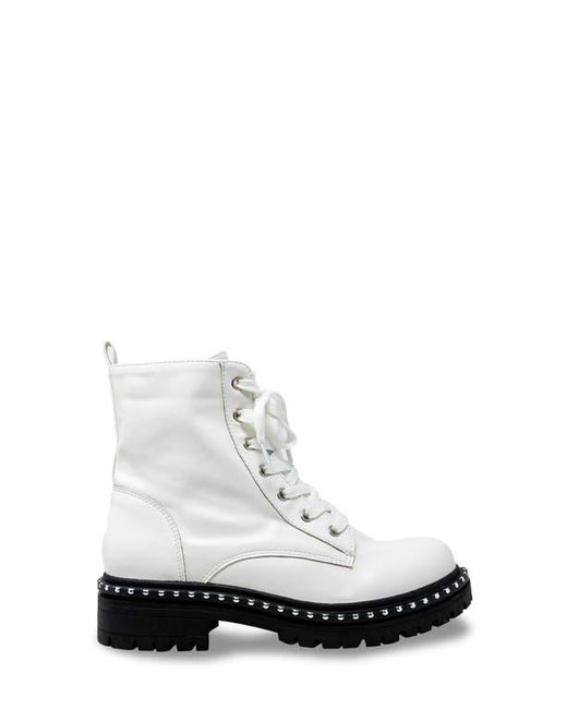 In Touch Footwear White Mira Studded Lug Combat Boot