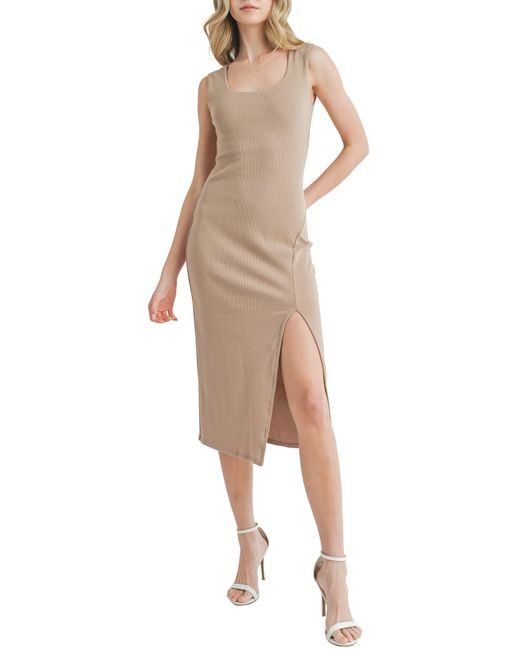 Lush Natural Slit Knit Midi Dress