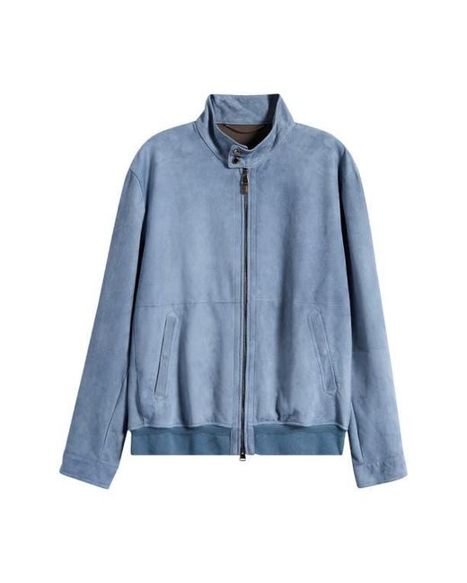 Canali Blue Suede Bomber Jacket for men