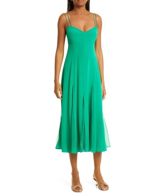 La Ligne Green Sheer Godet Pleat Silk Midi Slipdress