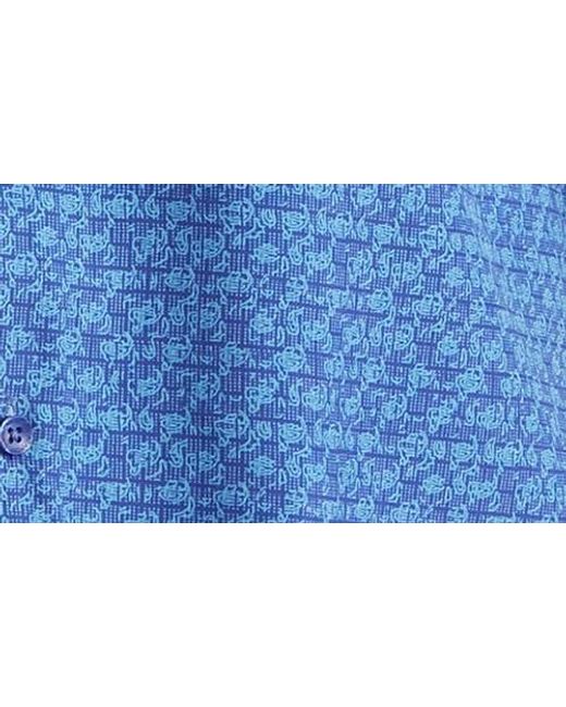 Azaro Uomo Blue Patterned Long Sleeve Performance Button-Up Shirt for men