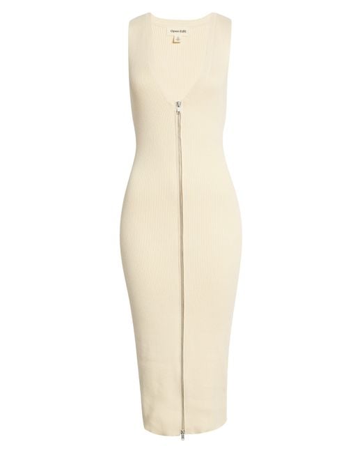 Open Edit Zip up Sweater Midi Dress In Beige Angora At Nordstrom