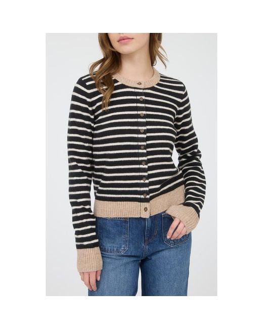 Blu Pepper Black Contrast Stripe Knit Cardigan