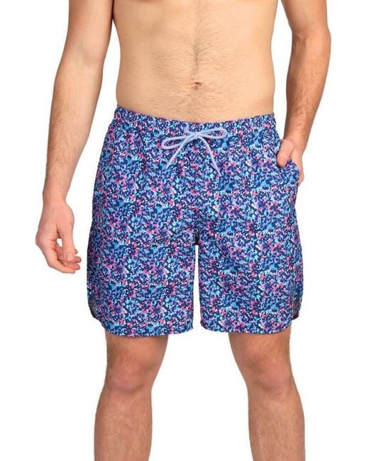 Tailorbyrd Blue Paint Dot Print Swim Trunks for men