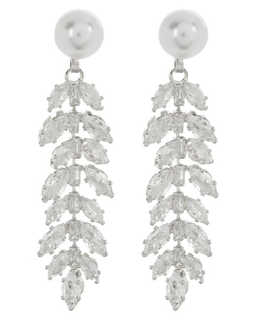 Tasha White Crystal & Imitation Pearl Leaf Drop Earrings