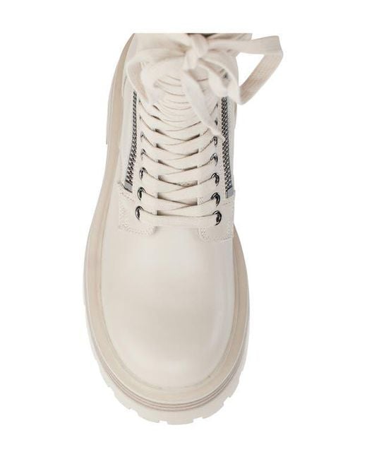 DKNY White Verika Lace-Up Lug Sole Boot