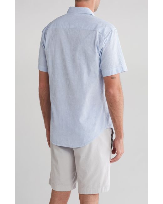 COASTAORO Blue Niko Stripe Cotton Short Sleeve Button-up Shirt for men