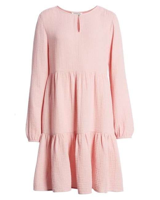 Beach Lunch Lounge Pink Cate Long Sleeve Tiered Cotton Gauze Dress