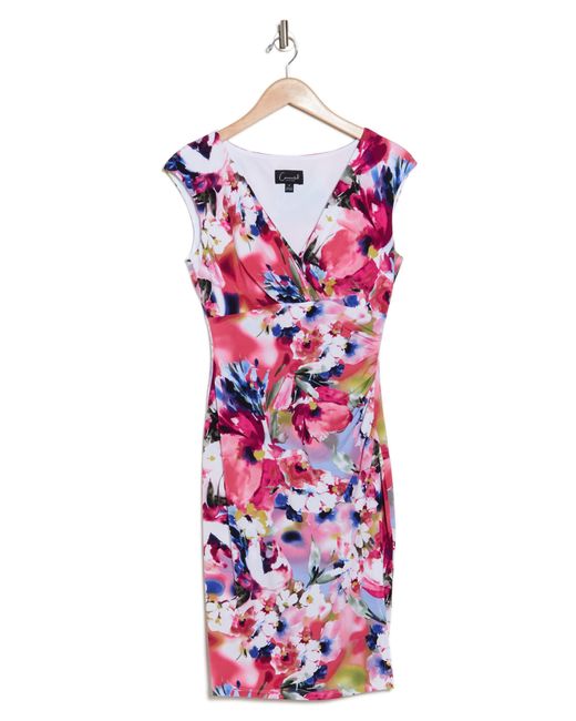 Connected Apparel White Floral Gathered Waist Dress