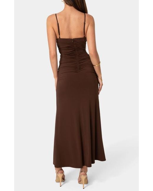 Bebe Brown Rosette Maxi Dress