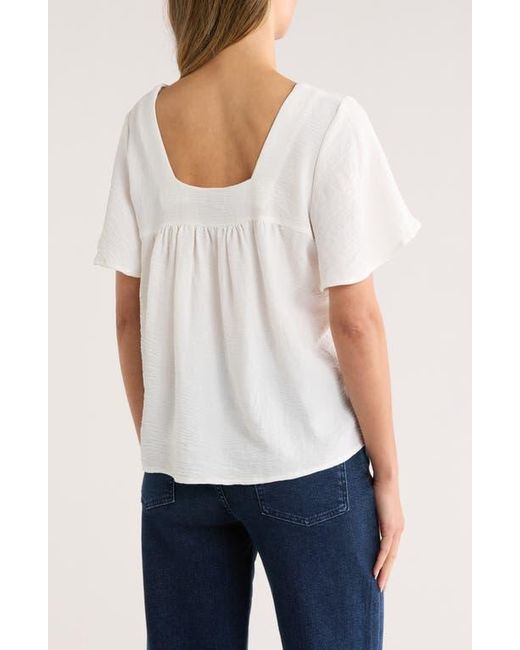 Bobeau White Square Neck Short Sleeve Top
