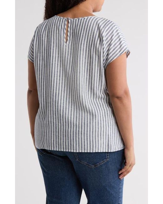 Caslon Gray Stripe Short Sleeve Linen Blend Top