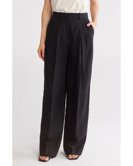 Theory Black Double Pleat Linen Pants