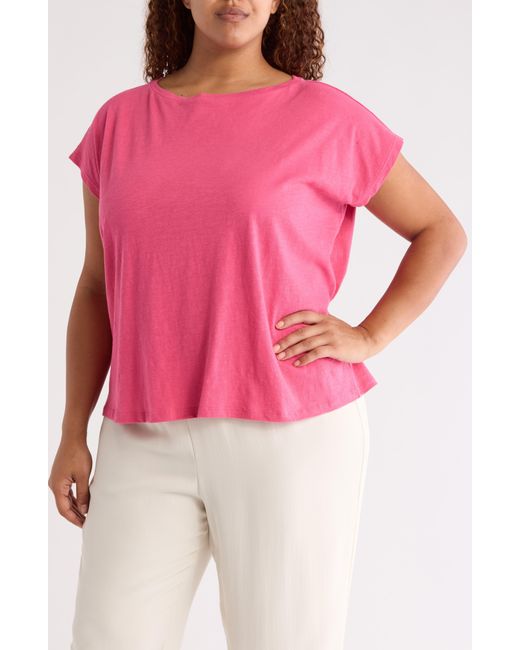 Eileen Fisher Pink Boxy Boat Neck Cotton Top