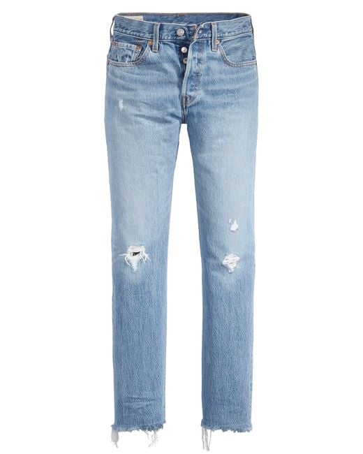 Levi s 501 High Waist Ripped Fray Hem Skinny Jeans in Blue Lyst
