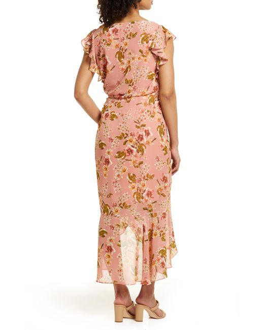 Julia Jordan Multicolor Floral Print Flutter Sleeve Midi Dress