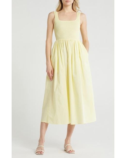 Wayf Yellow Smocked Fit & Flare Sundress