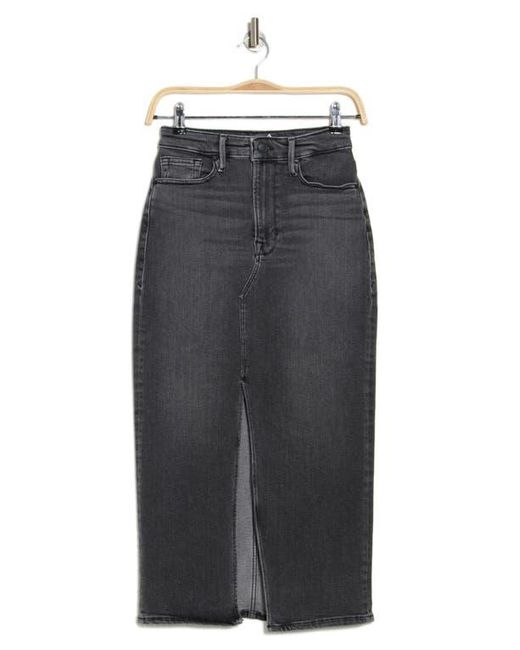 GOOD AMERICAN Gray Front Slit Midi Denim Skirt