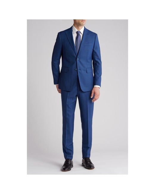 English Laundry Blue Plaid Trim Fit Wool Blend Two-Piece Suit for men