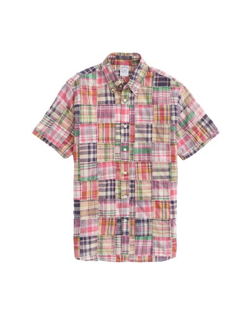 Brooks Brothers Multicolor Regent Fit Plaid Patchwork Short Sleeve Madras Button-down Shirt for men