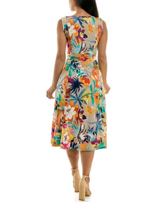 women's nina leonard print midi dress Nina Leonard Women's Printed Smock Neck Midi Dress Blue