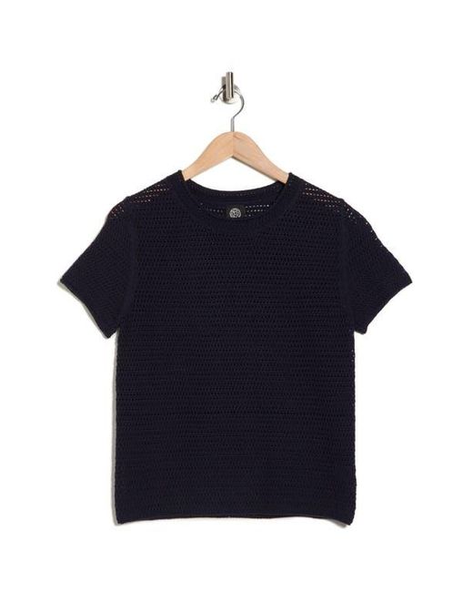 Bobeau Blue Cotton Short Sleeve Sweater