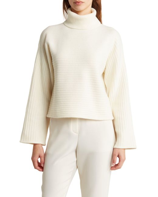 Theory White Dolman Sleeve Wool Turtleneck Sweater