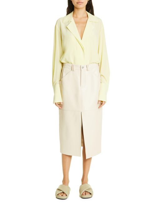 A.L.C. Natural Diana Long Sleeve Silk Blend Bodysuit