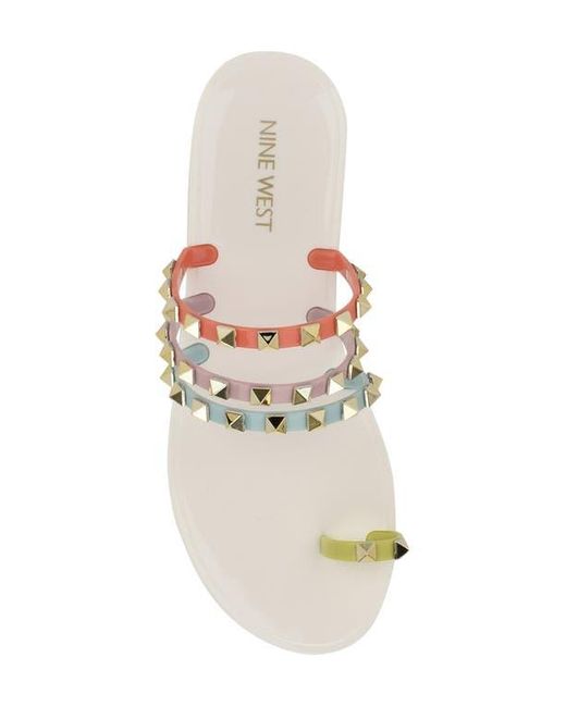 Nine West White Centy Studded Toe Loop Sandal