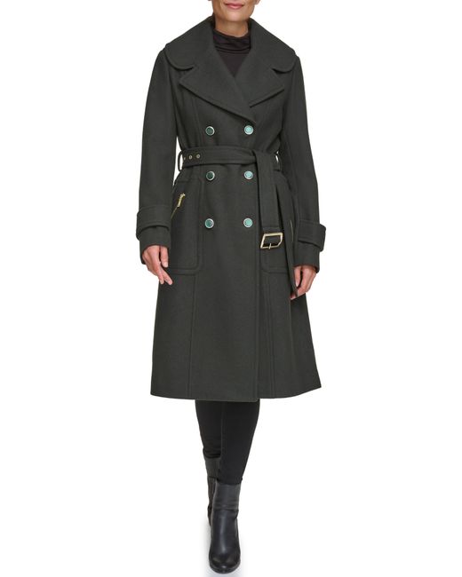 Guess Black Belted Wool Blend Trench Coat