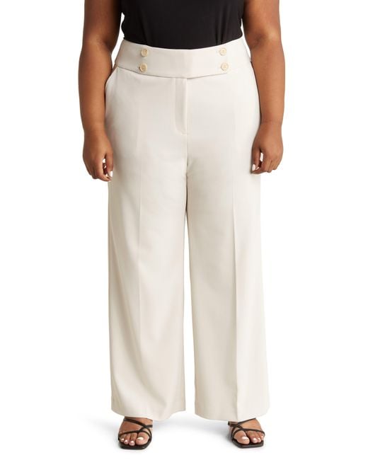 Calvin Klein White Scuba Crepe Wide Leg Pants