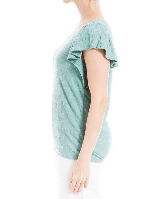 Max Studio Blue Flutter Sleeve Jersey Crinkle Top
