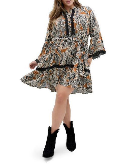 City Chic Multicolor Camille Paisley Long Sleeve Dress