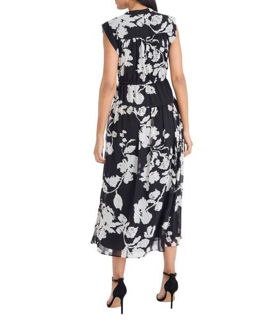 Maggy London Blue Floral Sleeveless Chiffon Maxi Dress