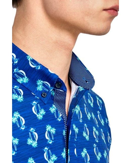 Con.struct Blue Slim Fit 4-Way Stretch Short Sleeve Button-Up Shirt Slim Fit 4-Way Stretch Short Sleeve Button-Up Shirt for men