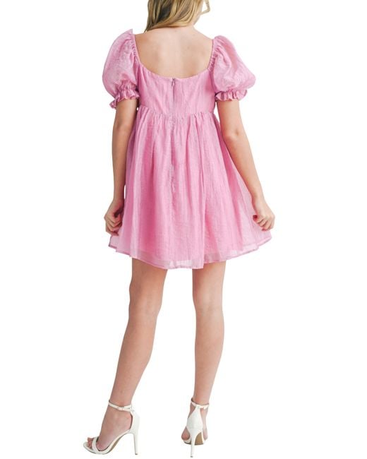 Lush Pink Puff Sleeve Babydoll Dress