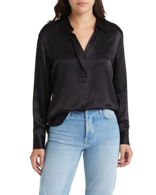 Rails Black Nissa Satin Half Placket Blouse