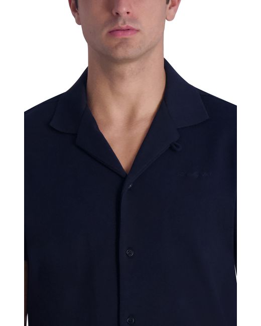 Karl Lagerfeld Blue Slim Fit Short Sleeve Button-up Camp Shirt for men