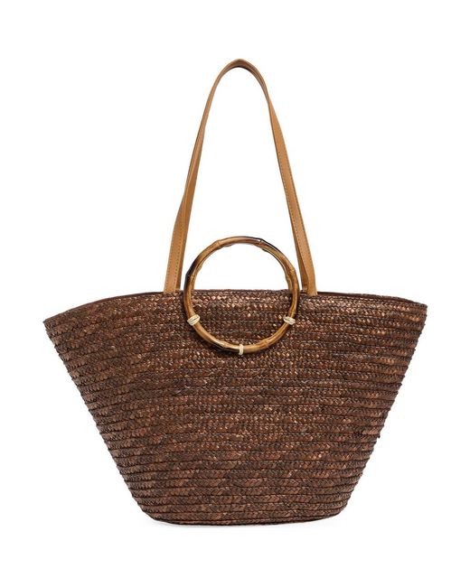 Natasha Couture Brown Picnic Basket Straw Tote