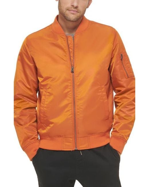 Levi's Orange Nylon Satin Bomber Jacket for men
