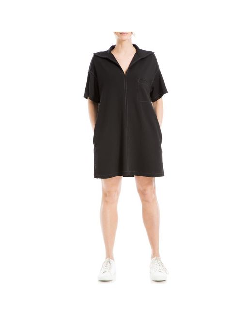 Max Studio Collared Contrast Stitch Shift Dress in Black | Lyst