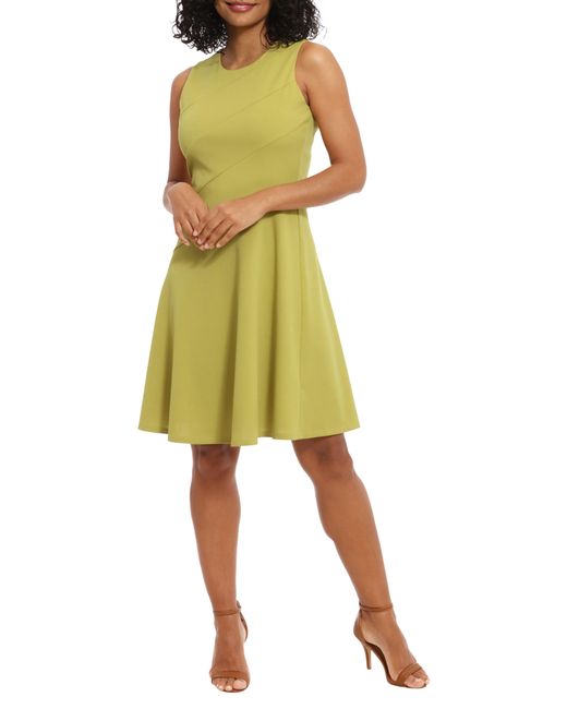 London Times Yellow Seamed Fit & Flare Dress