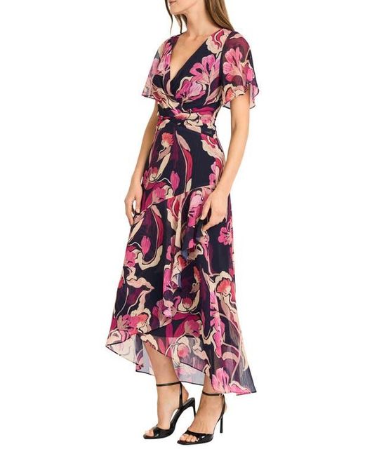 Maggy London Red Printed Chiffon Maxi Dress