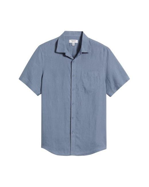 Nordstrom Blue Solid Short Sleeve Linen Button-Up Shirt for men